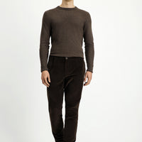 Dark Brown Relaxed Fit Stretch Pleated Corduroy Trousers