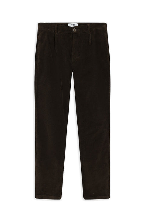 Dark Brown Relaxed Fit Stretch Pleated Corduroy Trousers