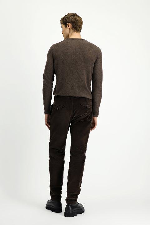 Dark Brown Relaxed Fit Stretch Pleated Corduroy Trousers