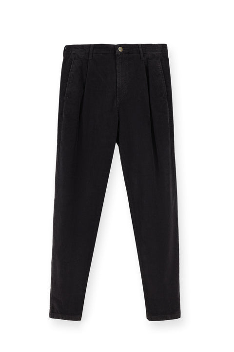 Dark Anthracite Regular Fit Standard Cut Lycra Pleated Velvet Trousers