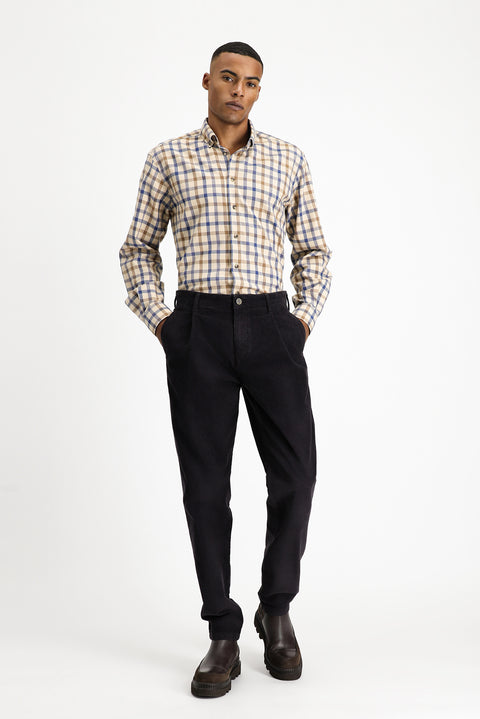 Dark Anthracite Relaxed Fit Stretch Pleated Corduroy Trousers