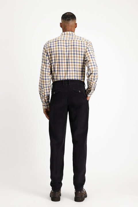 Dark Anthracite Relaxed Fit Stretch Pleated Corduroy Trousers