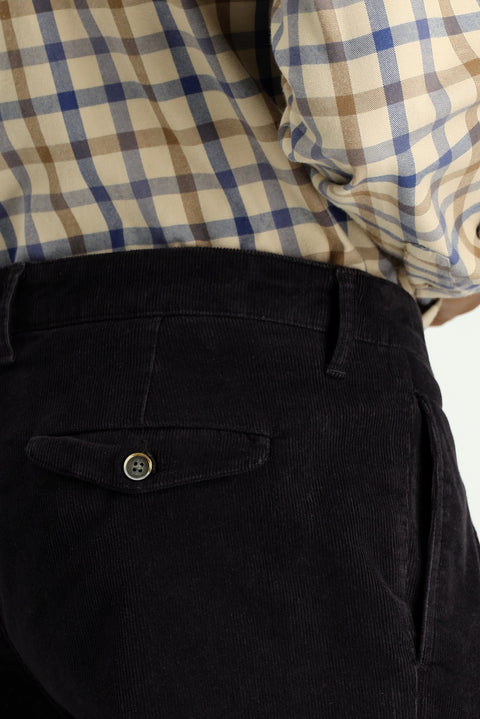 Dark Anthracite Relaxed Fit Stretch Pleated Corduroy Trousers