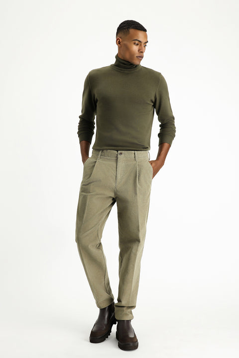 Open Mink Regular Fit Standard Cut Lycra Pleated Velvet Trousers