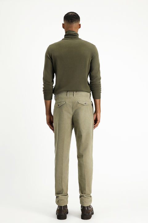 Open Mink Regular Fit Standard Cut Lycra Pleated Velvet Trousers