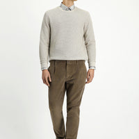 Mid Mink Relaxed Fit Elasticated Pleated Corduroy Trousers