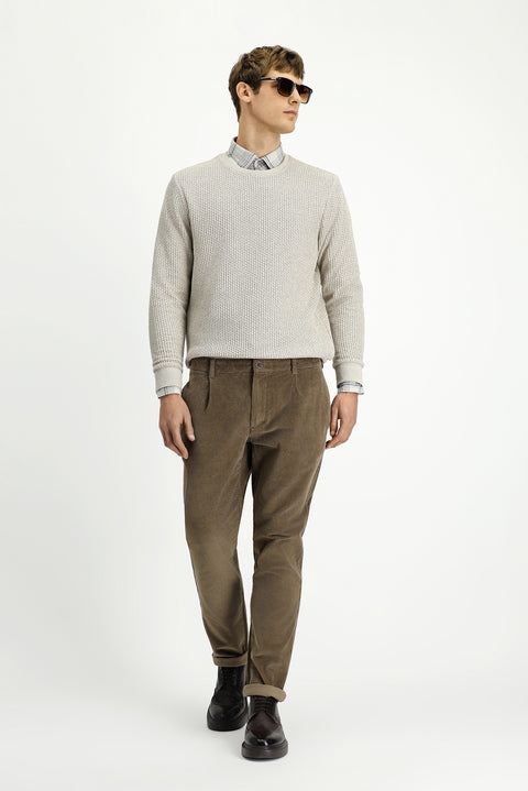 Mid Mink Relaxed Fit Elasticated Pleated Corduroy Trousers