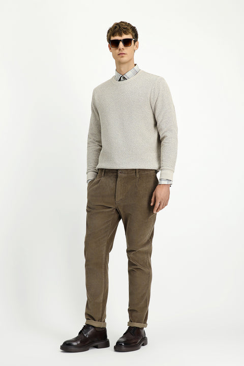 Mid Mink Relaxed Fit Elasticated Pleated Corduroy Trousers