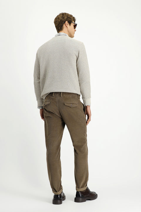 Medium Mink Regular Fit Standard Cut Lycra Pleated Velvet Trousers