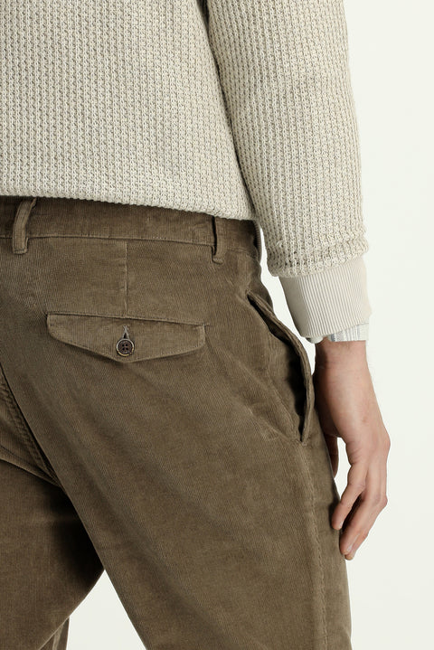 Mid Mink Relaxed Fit Elasticated Pleated Corduroy Trousers