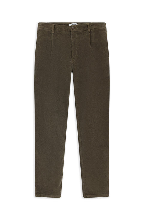 Dark Mink Relaxed Fit Stretchy Pleated Velvet Trousers