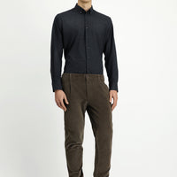 Dark Mink Regular Fit Standard Cut Lycra Pleated Velvet Trousers