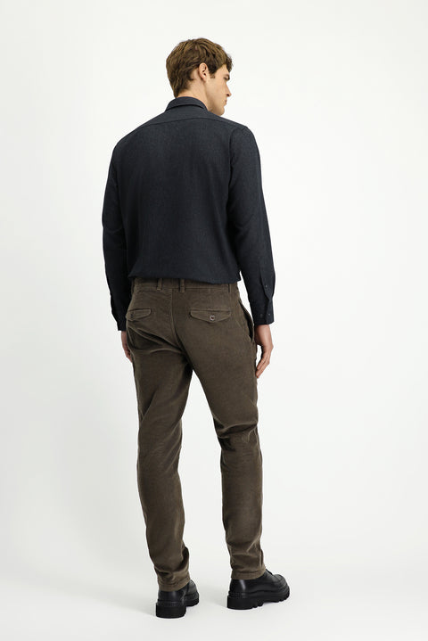 Dark Mink Relaxed Fit Stretchy Pleated Velvet Trousers
