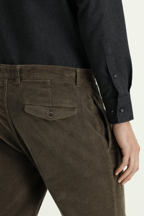 Dark Mink Relaxed Fit Stretchy Pleated Velvet Trousers