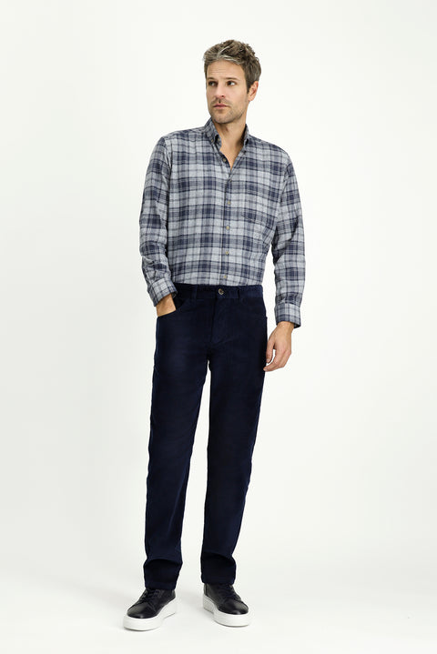 Mid Navy Regular Fit Standard Cut Lycra Velvet Trousers