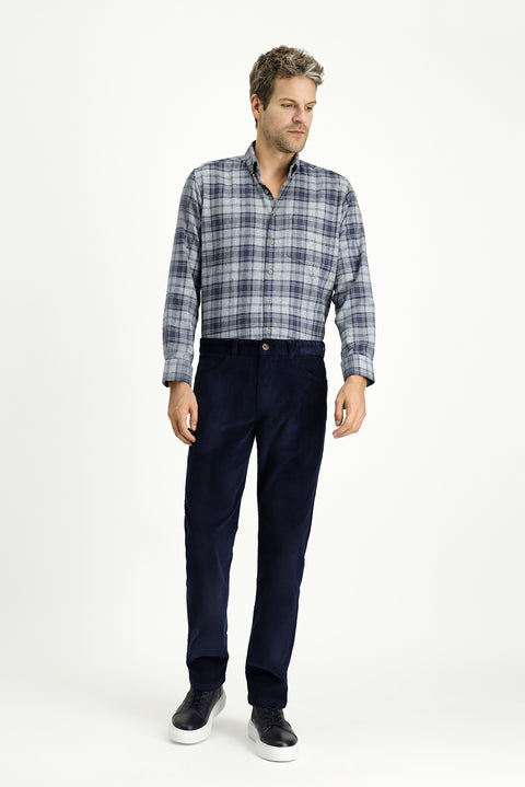 Mid Navy Regular Fit Standard Cut Lycra Velvet Trousers