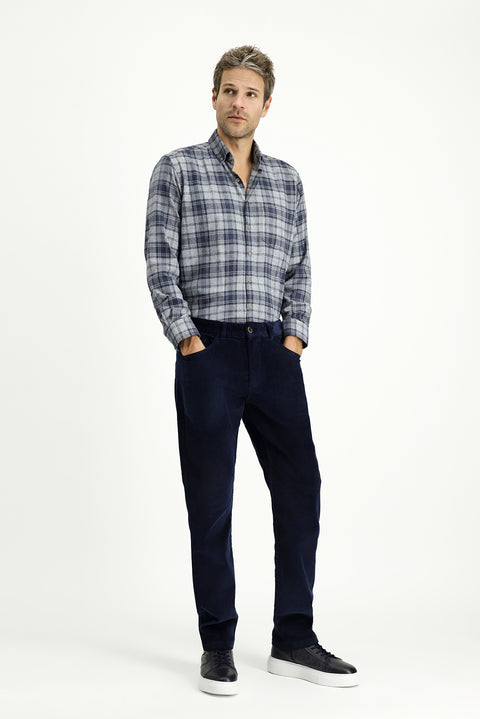 Mid Navy Regular Fit Standard Cut Lycra Velvet Trousers