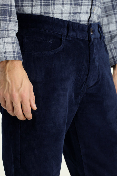 Mid-Navy Relaxed Fit Stretch Corduroy Trousers
