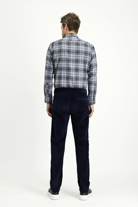Mid-Navy Relaxed Fit Stretch Corduroy Trousers