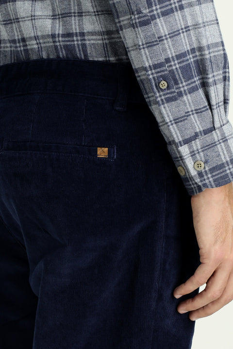Mid Navy Regular Fit Standard Cut Lycra Velvet Trousers