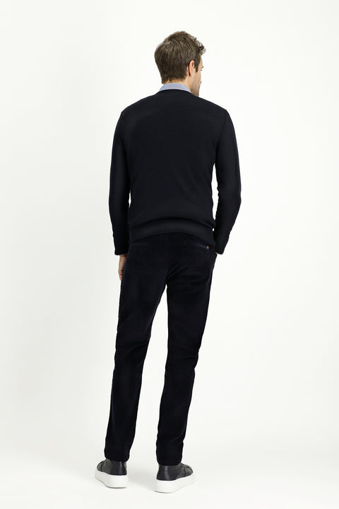 Dark Navy Slim Fit Skinny Stretch Velvet Trousers
