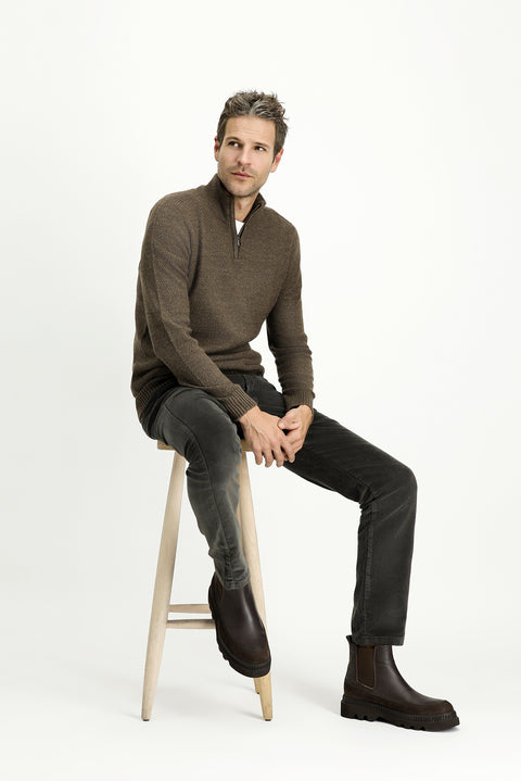 Medium Khaki Relaxed Fit Stretch Velvet Trousers