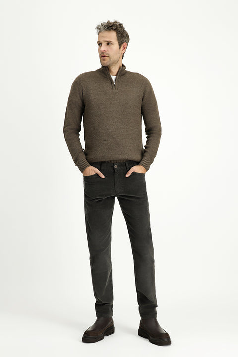 Medium Khaki Slim Fit Stretch Velvet Trousers