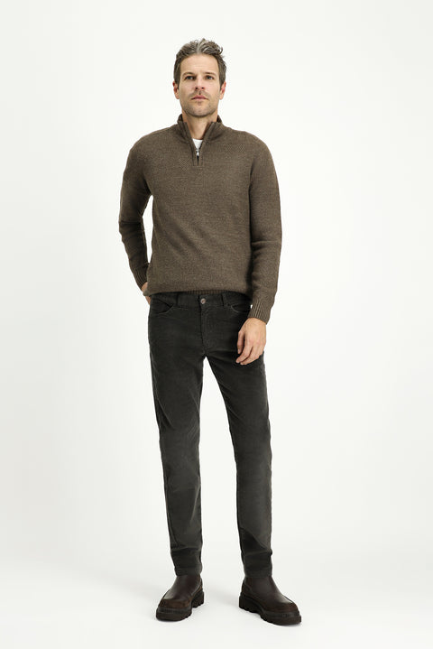 Medium Khaki Relaxed Fit Stretch Velvet Trousers