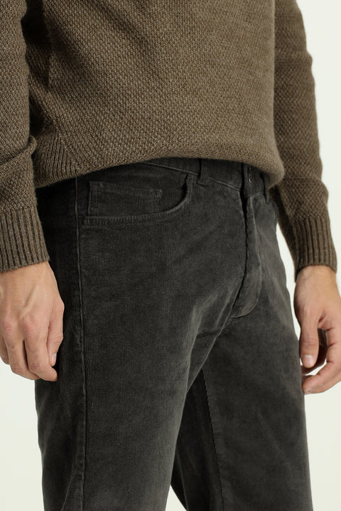 Medium Khaki Slim Fit Stretch Velvet Trousers