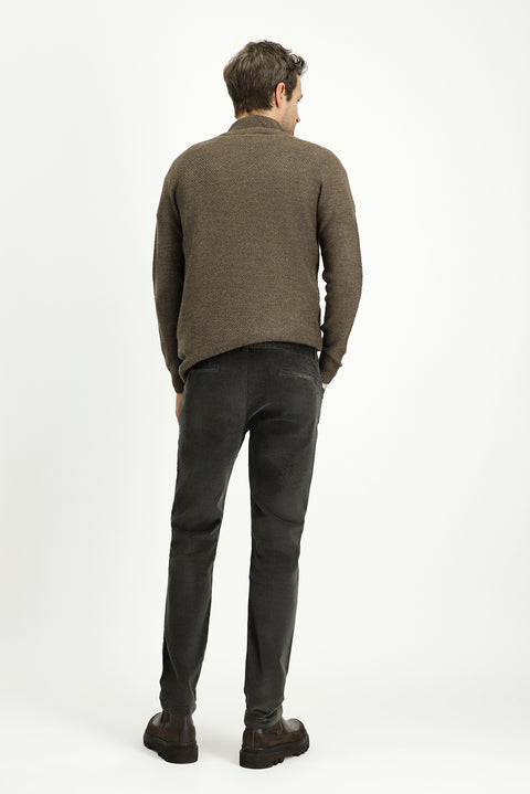 Medium Khaki Relaxed Fit Stretch Velvet Trousers