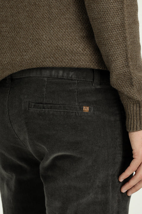 Medium Khaki Slim Fit Stretch Velvet Trousers