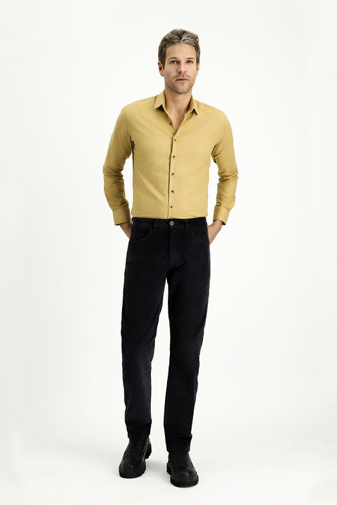 Dark Anthracite Regular Fit Standard Cut Lycra Velvet Trousers