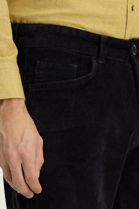 Dark Anthracite Regular Fit Standard Cut Lycra Velvet Trousers