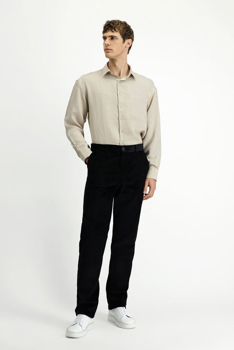 Siyah Relaxed Fit Rahat Kesim Likralı Kadife Pantolon