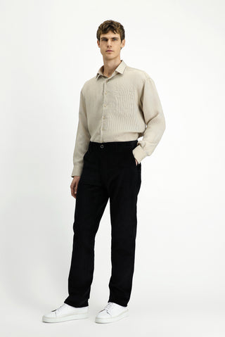  Siyah Relaxed Fit Rahat Kesim Likralı Kadife Pantolon