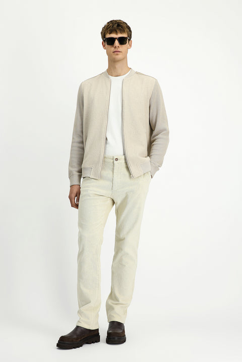 Ekru Relaxed Fit Rahat Kesim Likralı Kadife Pantolon