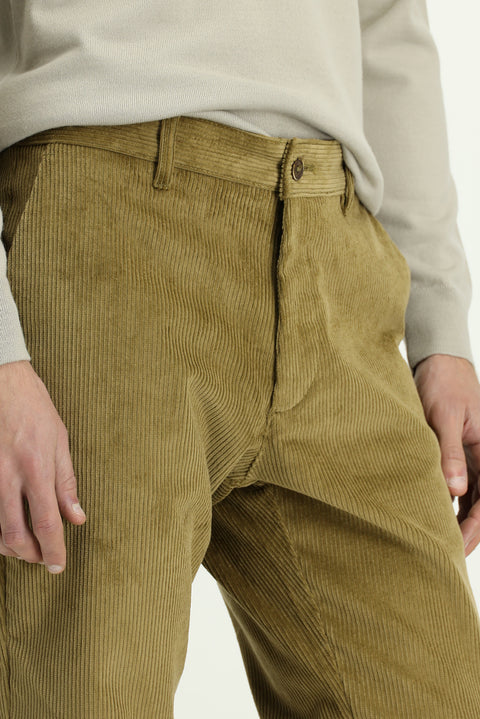 Açık Haki Relaxed Fit Rahat Kesim Likralı Kadife Pantolon