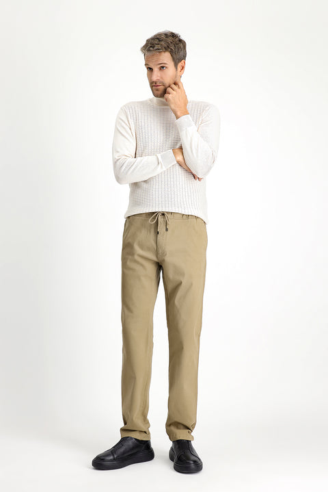 Mid Beige Regular Fit Standard Cut Lycra Elastic Waist Drawstring Jogger Pants
