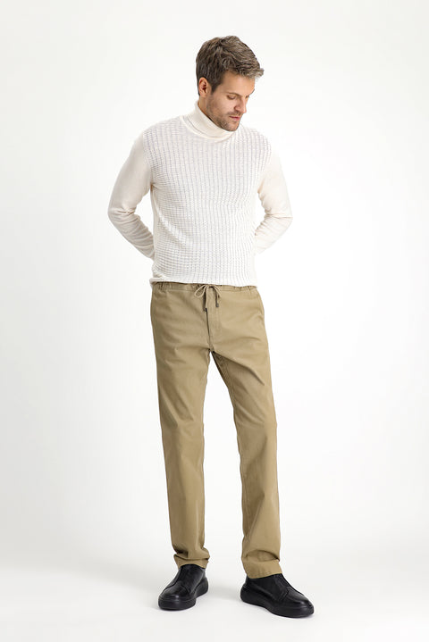 Mid Beige Slim Fit Stretchy Elasticated Waist Drawstring Jogger Pants