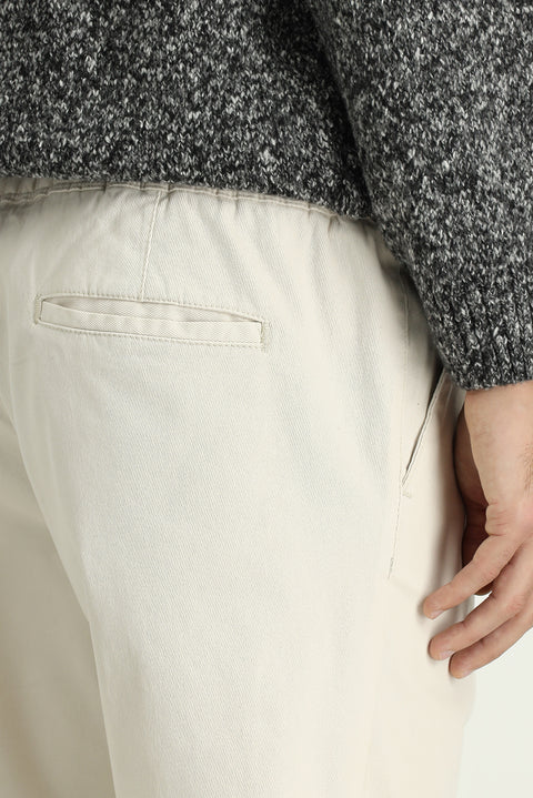 Cream Slim Fit Skinny Lycra Elasticated Waist Drawstring Jogger Pants