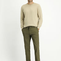 Military Green Regular Fit Standard Cut Lycra Elasticated Waist Drawstring Jogger Trousers
