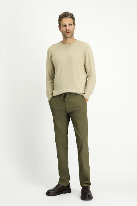 Military Green Regular Fit Standard Cut Lycra Elasticated Waist Drawstring Jogger Trousers