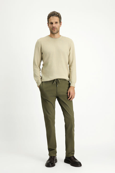 Military Green Regular Fit Standard Cut Lycra Elasticated Waist Drawstring Jogger Trousers
