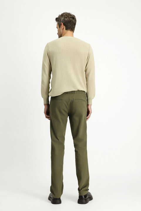 Military Green Regular Fit Standard Cut Lycra Elasticated Waist Drawstring Jogger Trousers