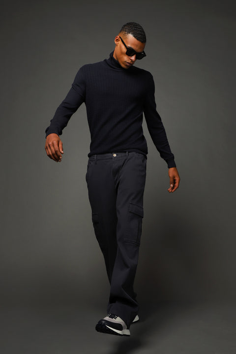 Black Regular Fit Standard Cut Lycra Elastic Waist Cargo Pants