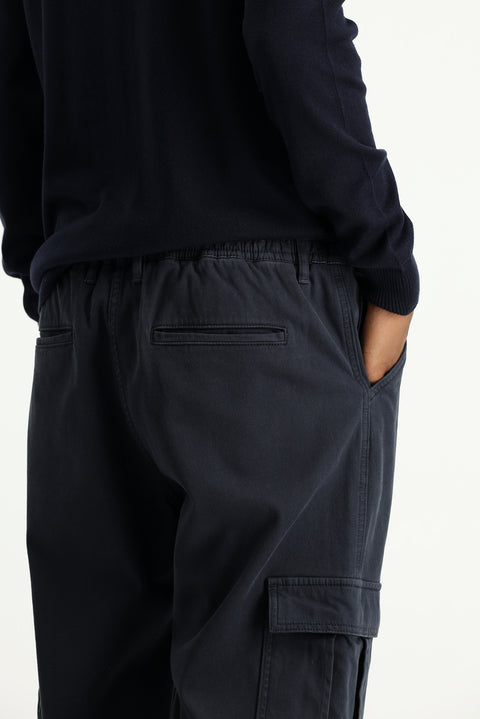 Black Regular Fit Standard Cut Lycra Elastic Waist Cargo Pants
