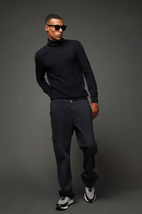 Black Regular Fit Standard Cut Lycra Elastic Waist Cargo Pants