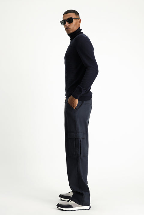 Black Regular Fit Standard Cut Lycra Elastic Waist Cargo Pants
