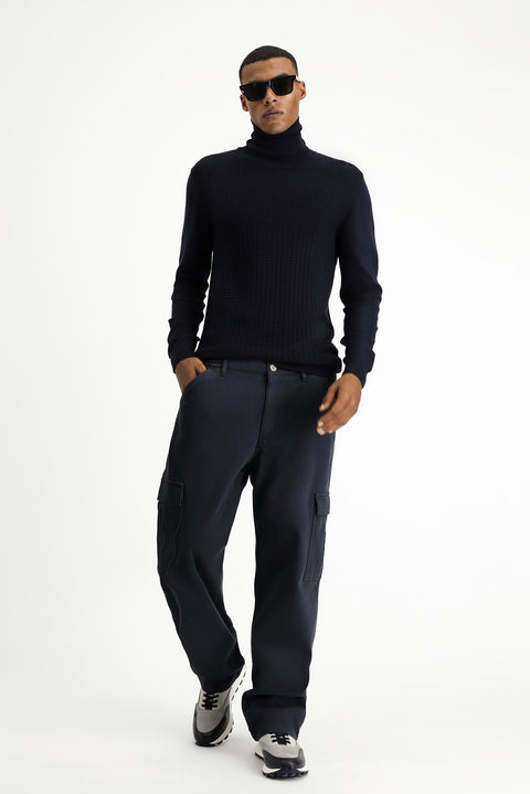 Black Regular Fit Standard Cut Lycra Elastic Waist Cargo Pants