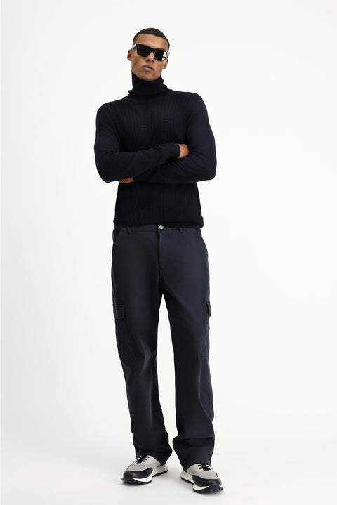 Black Regular Fit Standard Cut Lycra Elastic Waist Cargo Pants